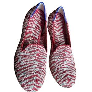 Rothy’s The Flat Zebra Print Knit Shoes Women’s 7 Red Gray Slip-On Loafers